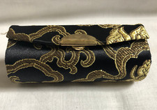 VINTAGE Black Gold Embroidered Lipstick Case Lipstick Holder Caddy NEW
