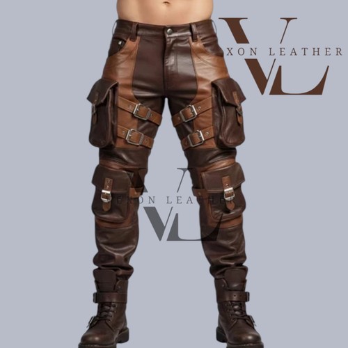 Men real leather cargo pants - men,