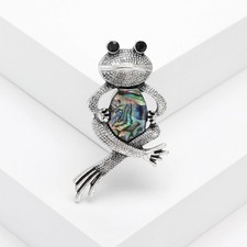Silver frog opal brooch - frog,