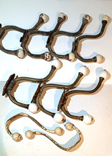 9 x Victorian Coat Hat wall hooks ceramic brass job lot ball