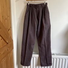 Vintage Wool Blend Trousers Womens 40s Taper Turn Up Style Pockets Purple UK 6-8