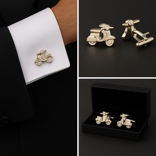 Moped cufflinks silver tone - moped,