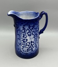 Vintage Blue Spongeware Jug Doily Design 18 Cm Tall Decorative