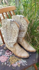 Vintage NOCONA beige leather stitched cowboy boots US 7D wide unisex lizard