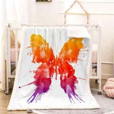 Orange Big Butterfly Whisker 3D Warm Plush Fleece Blanket Picnic Sofa Couch