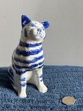 Small Pottery Cat Blue And