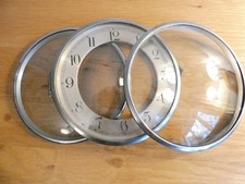 THREE c1930s MANTEL CLOCK CHROME PIN ON BEZELS COMPLETE WITH GLASSES