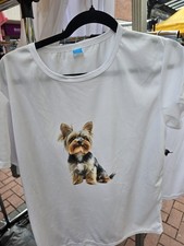 Hand Printed Yorkshire Terrier Design White Tshirt In Medium