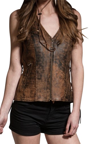 Womens brown leather waistcoat - brown,
