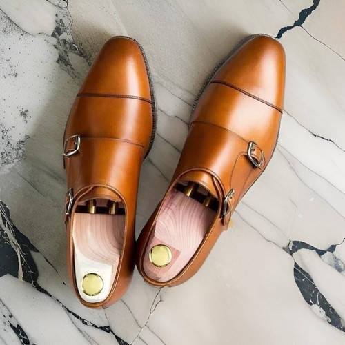 Handmade tan double monk - double, strap