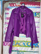 Emerge PU Biker Jacket – Size 14 – Mulberry Purple – Faux Leather