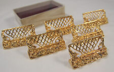 Boxed Set of 6 VIntage Gold Coloured Place Card Holders w/ faux pearls