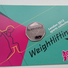 Carded Royal Mint BU 50p Olympic coin WEIGHTLIFTING Uncirculated 