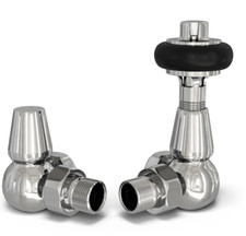 Traditional style Wooden Head Chrome Thermostatic Radiator Valves TRVs  Corner