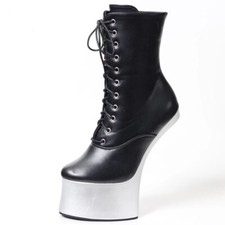 NEW FETISH 7.1" HIGH HEEL HEELLESS HOOF PONY LACE ZIP UP SM COSPLAY ANKLE BOOTS