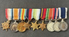 WW1 WW2 Miniature Medal Group WW1 Trio WW2 Stars & Navy Long Service Mounted
