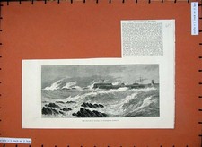 Old Antique Print 1882 Stormy