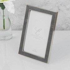 4"x6" Photo Frame Silver Faux Shagreen Elegance Modern Home Deco Nickel Plated