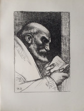 1897 WILLIAM STRANG R.A. (1859-1921)  RARE LITHOGRAPH - A PRIEST, READING