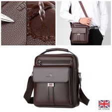 Men's Shoulder Bag Messenger Bag PU Leather Business Travel Crossbody Pack Brown