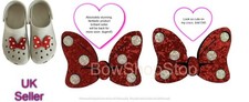Pair of Red Glitter Minnie Mouse Bow Clog Shoe Charms for Crocs UK Seller ??