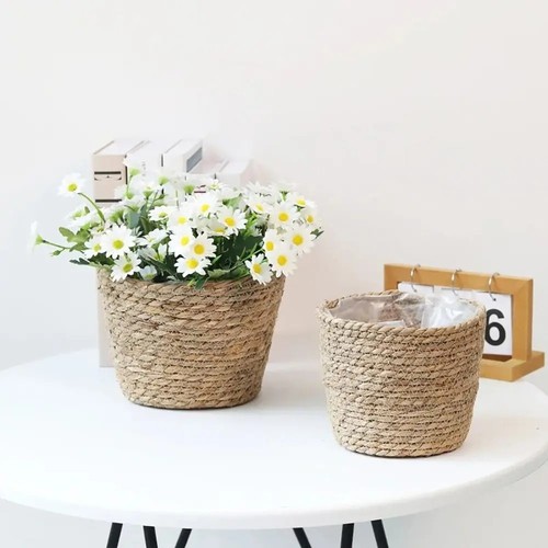 Rattan straw plant pot - rattan,