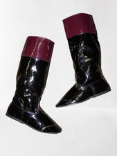 Vintage Lightweight Black Patent Jockey Racing Boots With Mahogany Tops UK 4