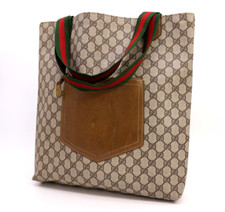 Vintage Gucci Tote Shoulder Bag Handbag Purse GG Supreme Sherry Brown Authentic