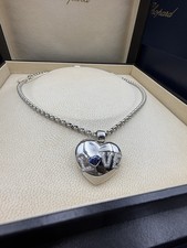 Chopard VintageLove Heart 18ct White Gold Diamond Blue Sapphire Pendant Necklace