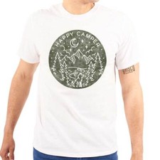 Vintage Outdoor Night Hiking Happy Camper Womens or Mens Crewneck T Shirt Tee