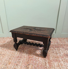 Antique Carved Wooden Oak Foot Stool