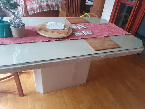 Travertine style stone dining - travertine,