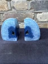 Dyed Blue Agate Geode Bookends