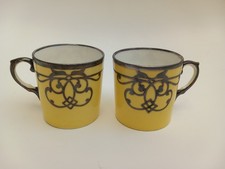 2 x Antique Aynsley Bone China Miniature Demitasse Coffee Cup 5cm - Silver Rim?