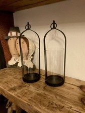 PAIR OF PRIMITIVE METAL AND GLASS CANDLE HANGING LANTERNS.NEW.3, DAY DISPATCH.
