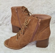 Ladies Size Uk 4 Faux Suede tan peep toe  ankle boots  by New Look