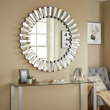 Round Wall Mirror Starburst All Glass Zip Modern 100cm Diameter