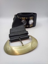 Tom Wolff Vintage Black Large Diamante Buckle Belt Corset Belt 36"-42" 