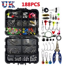 188Pcs Sea Fishing Accessories Tackle Box Kit Tools Jig-Hooks Swivels Clamp Set