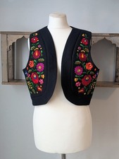 Original vintage folk embroidered wool waistcoat vest hippie boho 70s UK 8 10 12