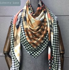 Ladies Arty Silk  Brown Tartan Design Print Long Large Neck Scarf Womans Shawl