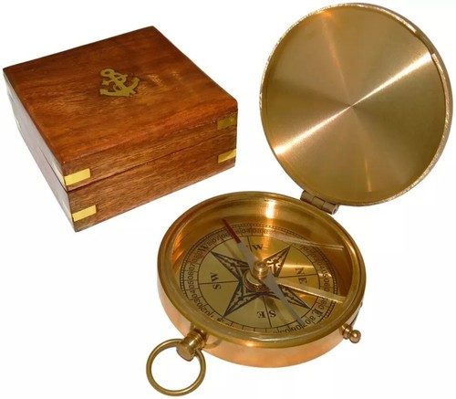 Large brass compass w - brass,