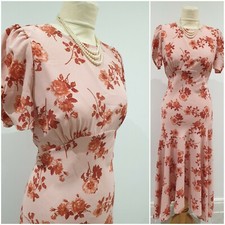 Gorgeous Vintage 1930s 40s Style Pink Rose Maxi Bias Cut Wedding Dress UK 12