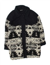 VINTAGE Womens Duffle Coat IT 44/46 Medium Navy Blue Fair Isle Aztec BI09