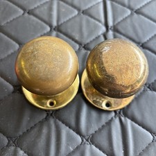 Pair of Reclaimed Antique Brass Victorian Door Knobs Handles Furniture 