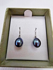 HONORA 925 STERLING SILVER DARK GREY CULTURED PEARL EARRINGS - NEW & BOXED