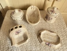 VTG Athena Roses Crackled Glaze Bathroom Vanity Set Shabby Chic Cottage Core 70s