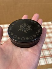 Mid 19th Century Papier Mache Snuff Box W Pewter Inlay Tulip & Star Motifs