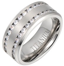 New Boxed Mens Classic 8mm Titanium Engagement Wedding Half Eternity Band