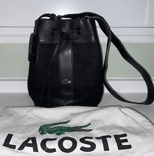 Vintage Lacoste Bucket Shoulder Bag-black -Leather And Wool-dust Bag-9x8”